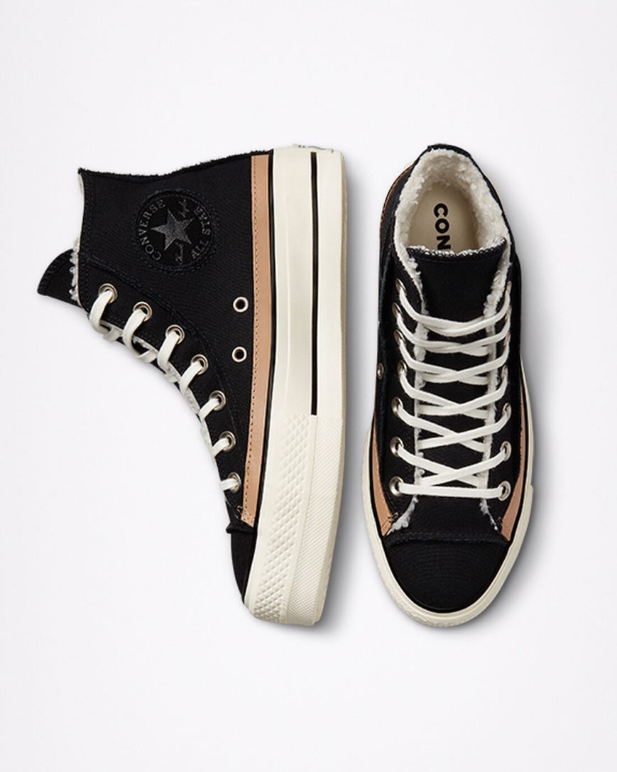 Topanky Na Platforme Converse Chuck Taylor All Star Lift Raw Edge Vysoke Damske Čierne Hnede | SK ZAR5P9